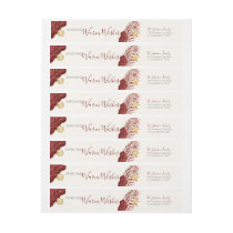 Wine &amp; Gold Tropical Warm Wishes Holiday Wrap Around Label