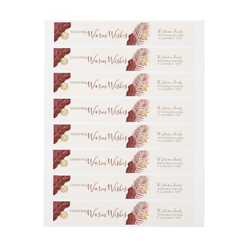 Wine  Gold Tropical Warm Wishes Holiday Wrap Around Label