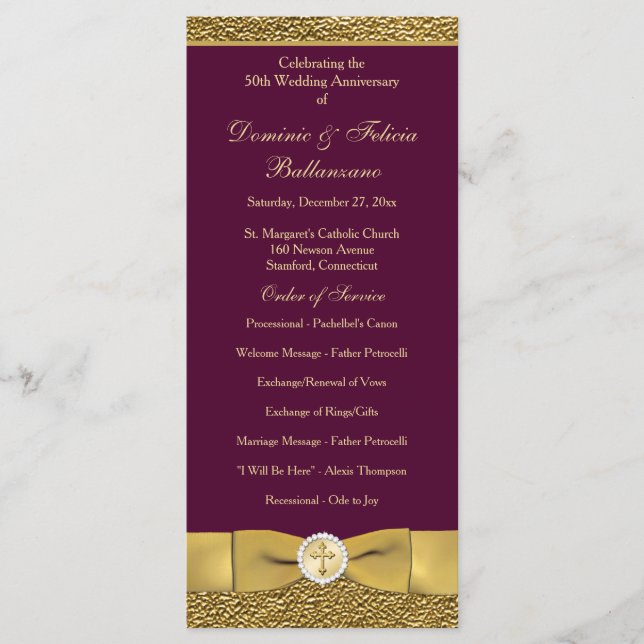 Wine Gold Wedding Anniversary Vow Renewal Program (Front)