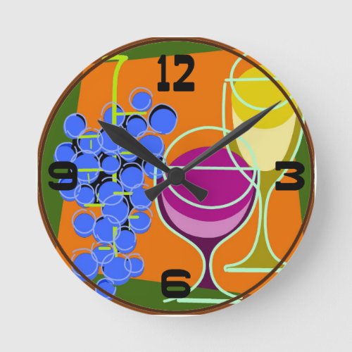 Wine Grape Glasses Time Round Clock