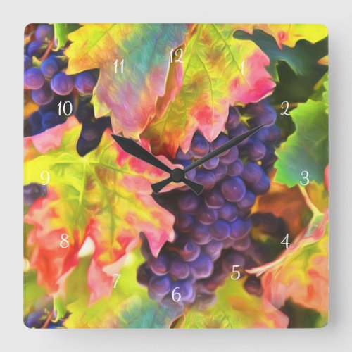 Wine Grape Vineyard Kitchen Decor Square Wall Clock