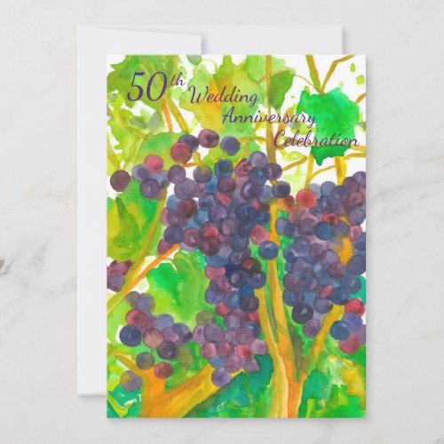 Wine Grapes 50th Wedding Anniversary Party Invite