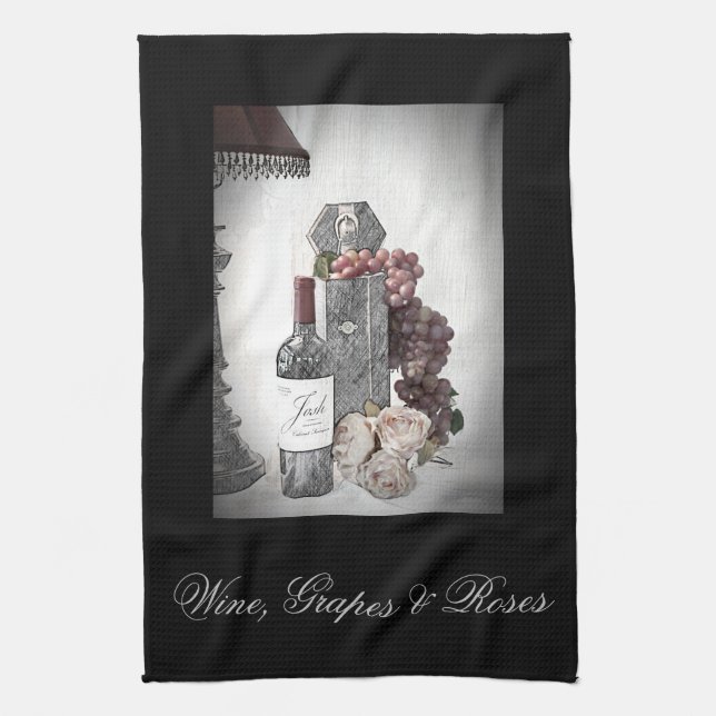 Wine, Grapes and Roses Kitchen Towel (Vertical)