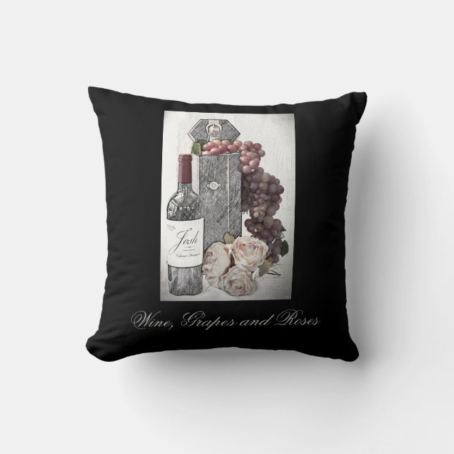 Wine, Grapes and Roses Throw Pillow (Front)