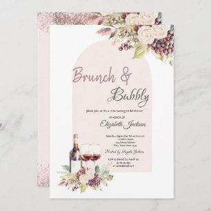 Wine Grapes Boho Flowers Brunch & Bubbly Invitation