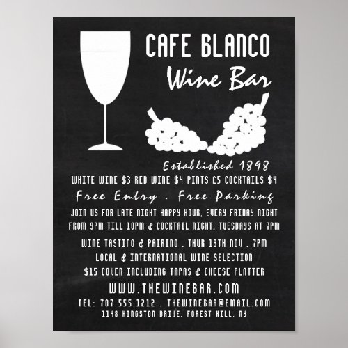 Wine  Grapes Chalkboard Wine BarWinery Advert Poster