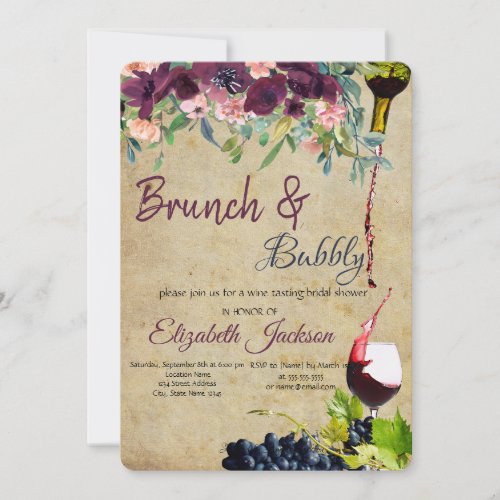 WineGrapesFlowers Brunch  Bubbly Invitation