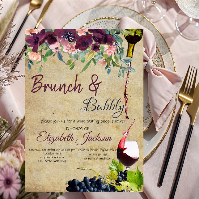 Wine,Grapes,Flowers Brunch & Bubbly Invitation (Creator Uploaded)