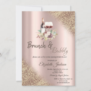 Wine Grapes Glitter Bokeh Brunch & Bubbly Invitation