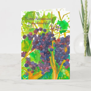 Wine Grapes Happy Anniversary Wife Card