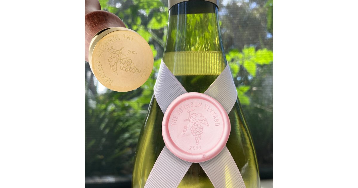 Wine grapes line art custom vineyard and date wax seal stamp | Zazzle