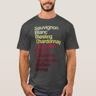 Wine Grapes List Color Chart Pinot Noir Chardonnay T-Shirt