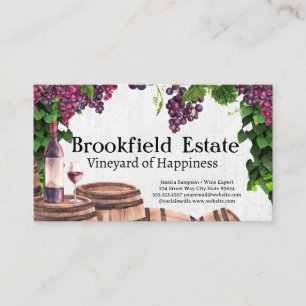 Wine Grapes on the Vine Wooden Barrels Business Card