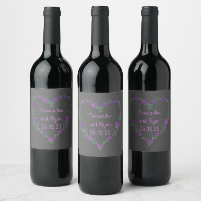 Wine Grapes Personalized Flowers Heart Purple Label (Bottles)