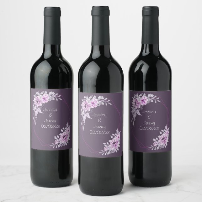 Wine Grapes Personalized Flowers Purple Wine Label (Bottles)