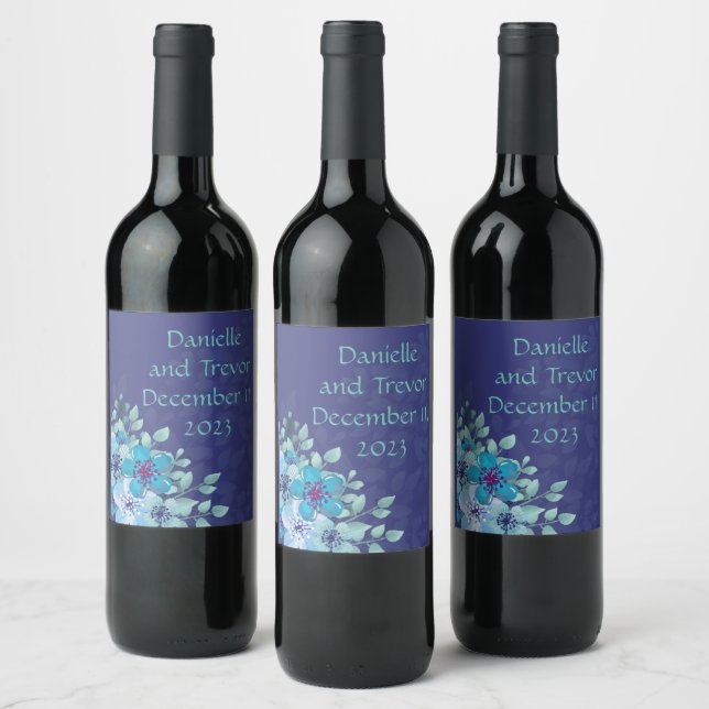Wine Grapes Personalized Flowers Red White Blue Wine Label (Bottles)