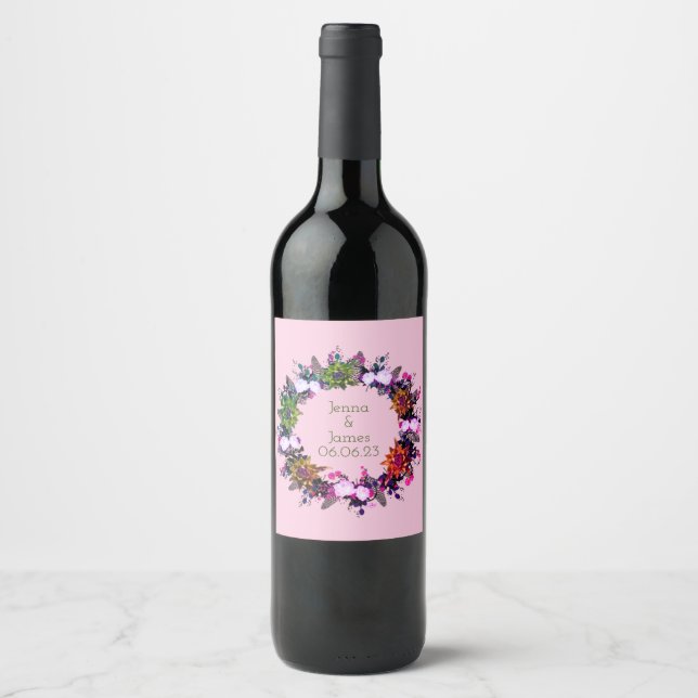 Wine Grapes Personalized Flowers Red White Wine Label (Front)