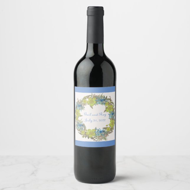 Wine Grapes Personalized Flowers Red White Wine Label (Front)