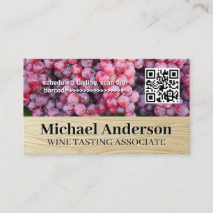 Wine Grapes QR Barcode Wood Grain Business Card