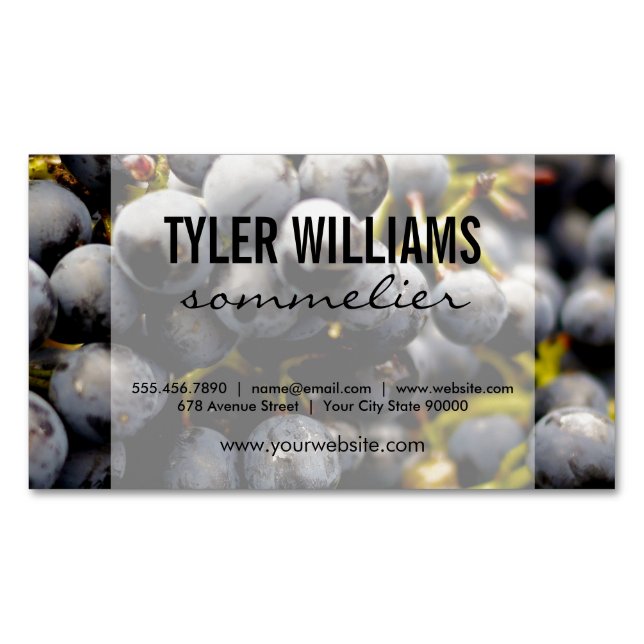 Wine Grapes Sommelier Business Card Magnet (Front)