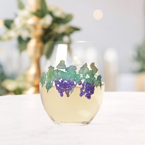 Wine Grapes Stemless Wine Glass