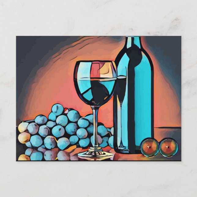wine grapes still life food dining abstract art  postcard (Front)