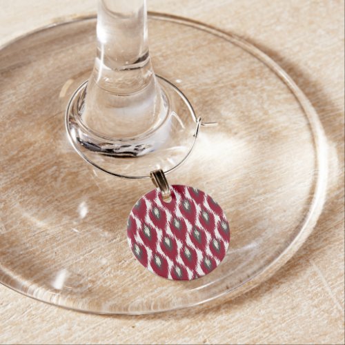 Wine Gray Abstract Tribal Ikat Diamond Pattern Wine Charm