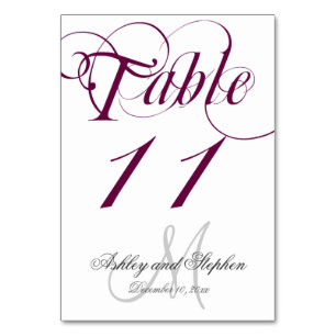 Wine Gray Monogram Wedding Table Number Card