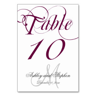 Wine Gray Monogram Wedding Table Number Card