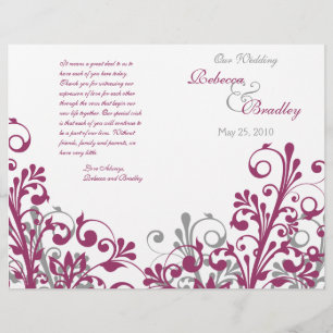 wine gray white abstract floral wedding program