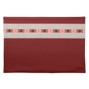 Wine Grey and Coral Flowered Cloth Place Mat
