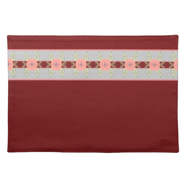 Wine Grey and Coral Flowered Cloth Place Mat (Front)