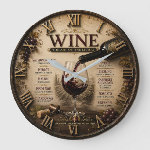 Wine Guide Vintage Wine Lover Decor Large Clock