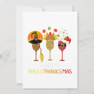 Wine Hallothanksmas Halloween Christmas Thanksgivi Thank You Card