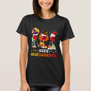 Wine Halloween Thanksgiving Christmas Happy Hallot T-Shirt
