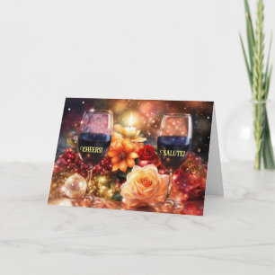 Wine Happy Holidays Cheers Salute Flowers Holiday Card