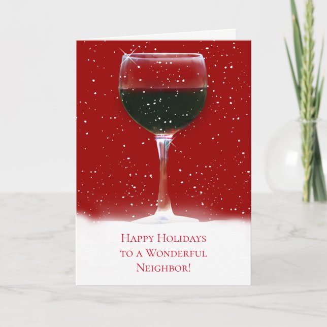 Wine Happy Holidays Christmas to Neighbor  Card (Front)