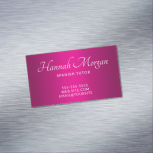 Wine Hot Pink Ombre Elegant Script Business Card Magnet