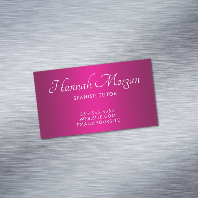 Wine Hot Pink Ombre Elegant Script Business Card Magnet (In Situ)