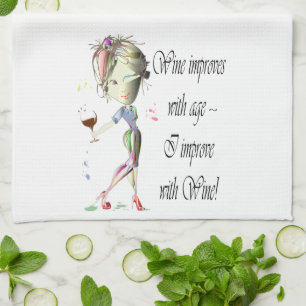 Wine improves with age, humorous art gifts towel