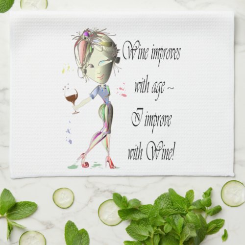 Wine improves with age humorous art gifts towel