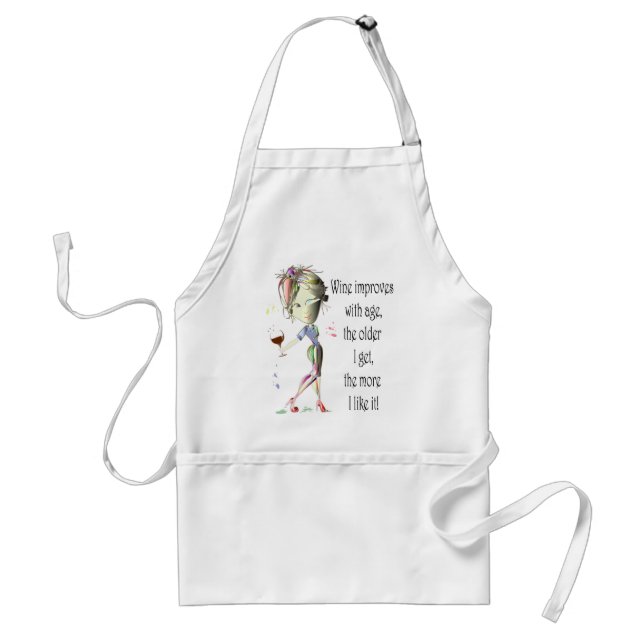 Wine Improves with Age, Humorous Wine Gifts Adult Apron (Front)