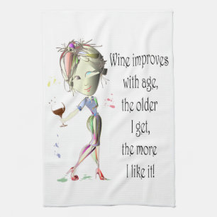Wine Improves with Age Humorous Wine Saying Towel