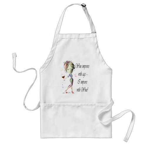 Wine improves with age humorous Women and Wine Adult Apron