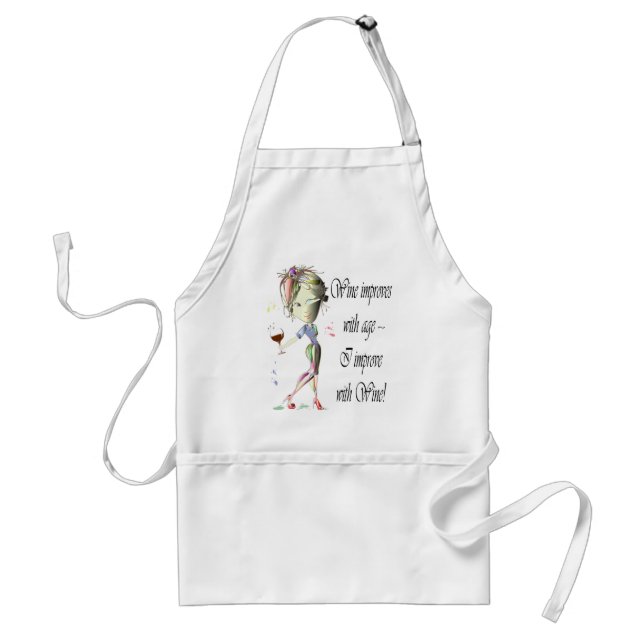 Wine improves with age, humorous Women and Wine Adult Apron (Front)