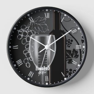 Wine in Black & White Clock