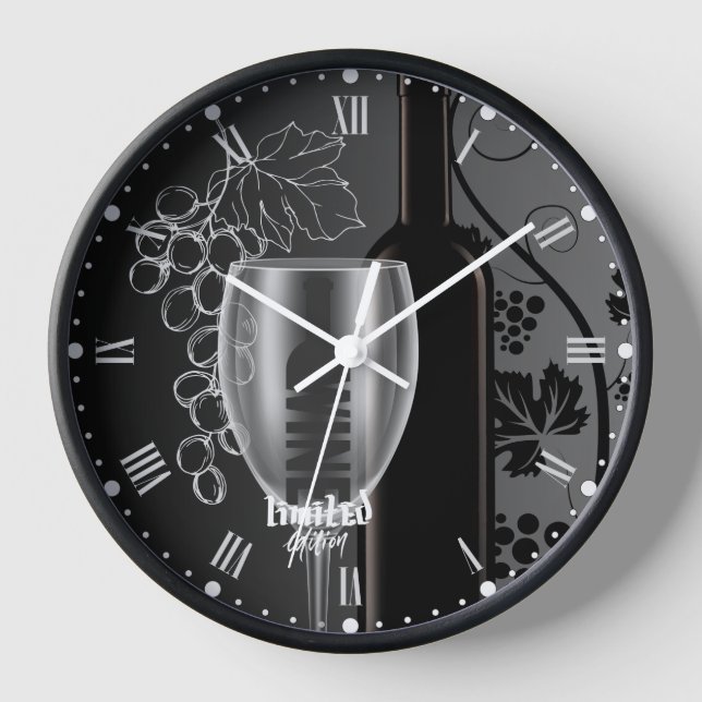 Wine in Black & White Clock (Front)