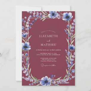 Wine Indigo Anemone Wedding Invitation