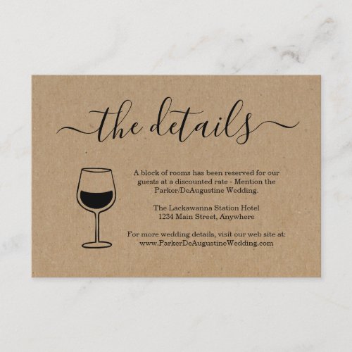 Wine Information Details Enclosure Card
