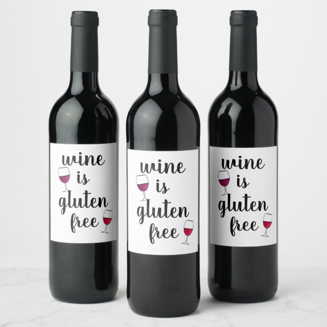 Wine is Gluten Free Funny Label (Bottles)